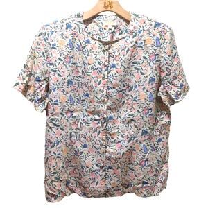 Brooks Brothers Vintage Rayon Blouse Women's 16 Floral Shoulder Pads Grandma